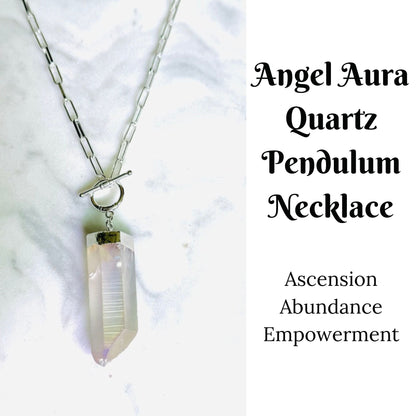 Raw Angel Aura Quartz Pendulum Necklace