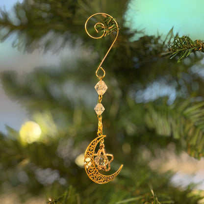 Yuletide Gold Crystal Moon & Star Witchy Christmas Ornament
