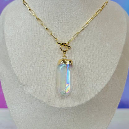 Raw Angel Aura Quartz Pendulum Necklace