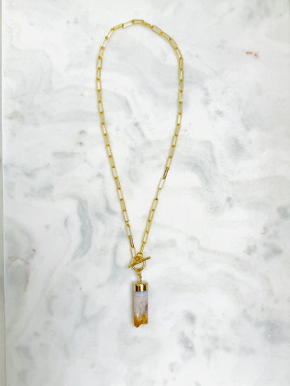 Gold Citrine Pendulum Necklace