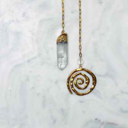Clear Quartz Pendulum with Gold Spiral Charm