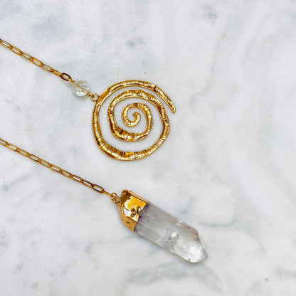 Clear Quartz Pendulum with Gold Spiral Charm