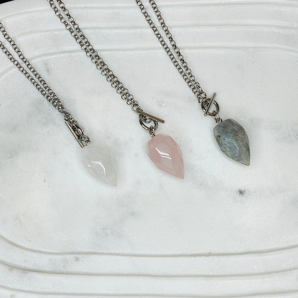 Silver Crystal Pendulum Necklace