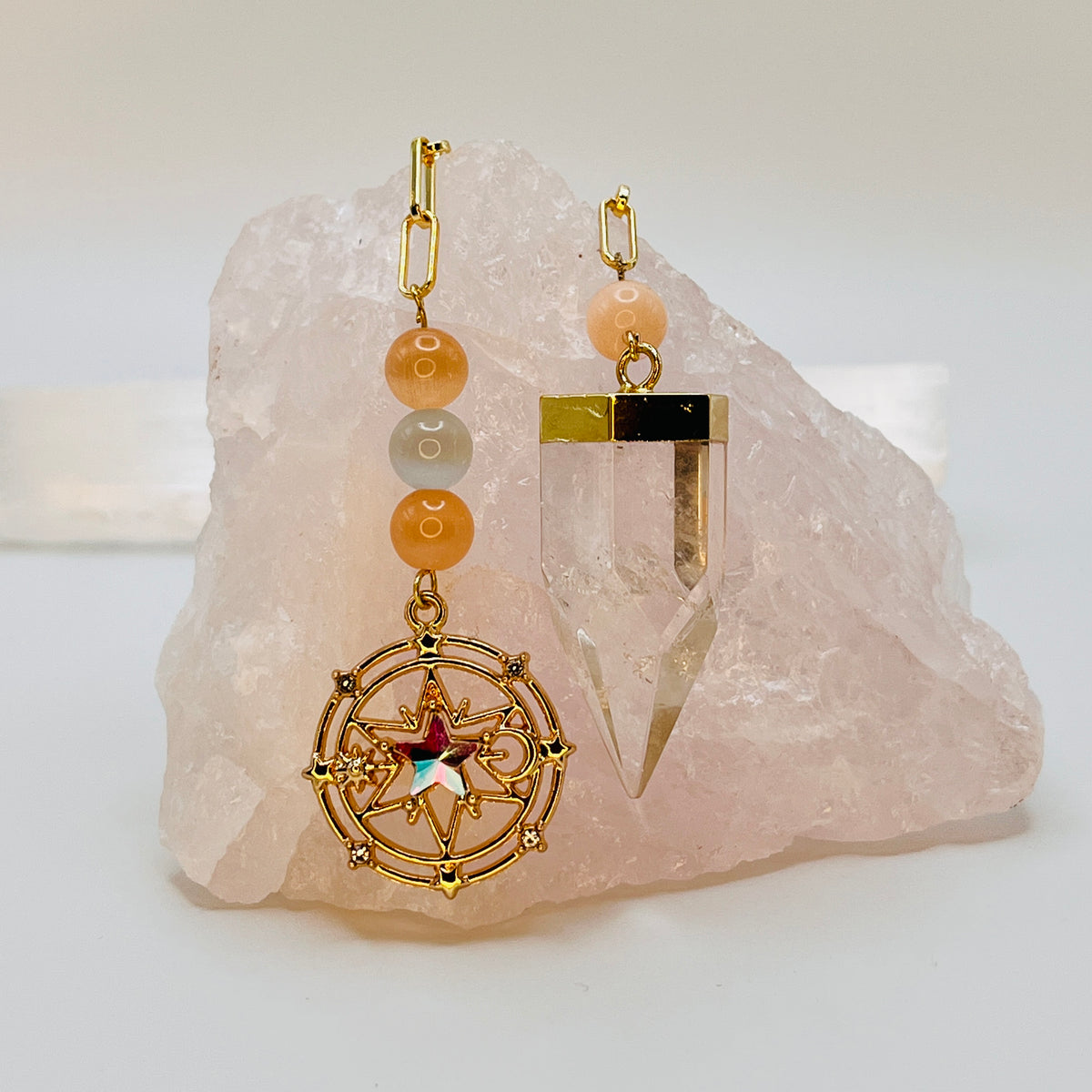 Clear Quartz Pendulum - Gold Stainless Steel Chain + Star Charm