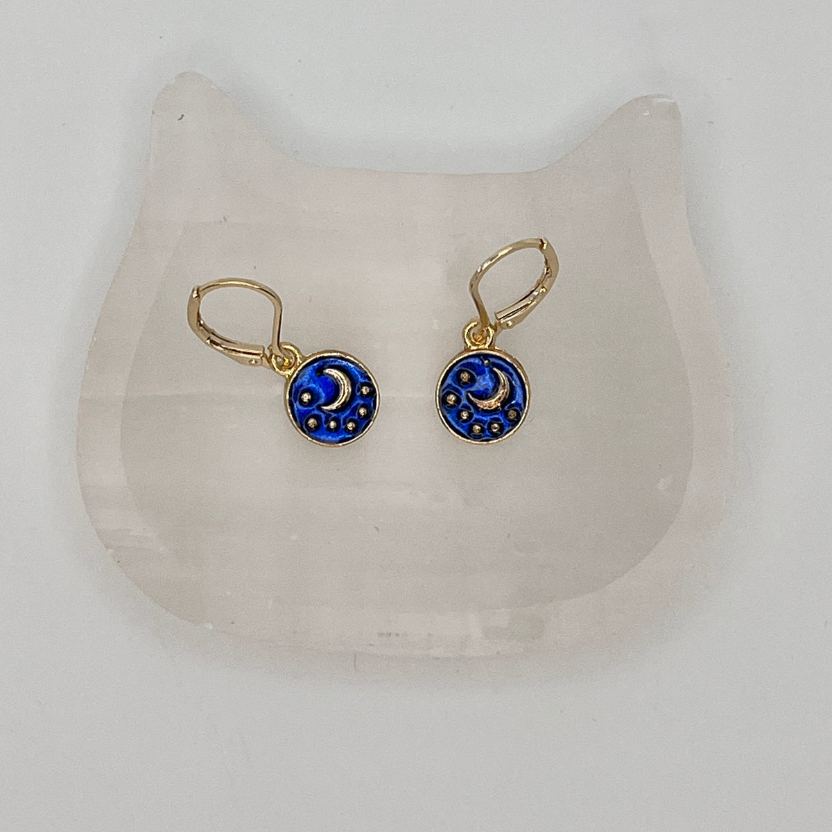 Gold Filled Blue Celestial Moon Earrings