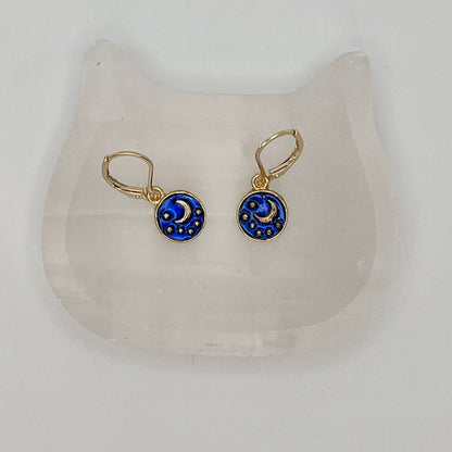 Gold Filled Blue Celestial Moon Earrings