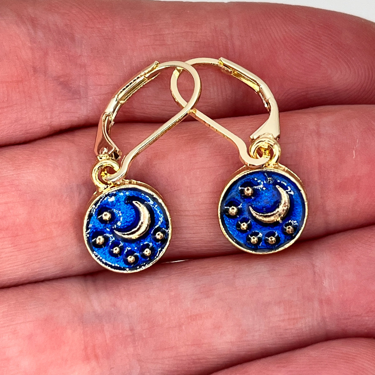 Gold Filled Blue Celestial Moon Earrings