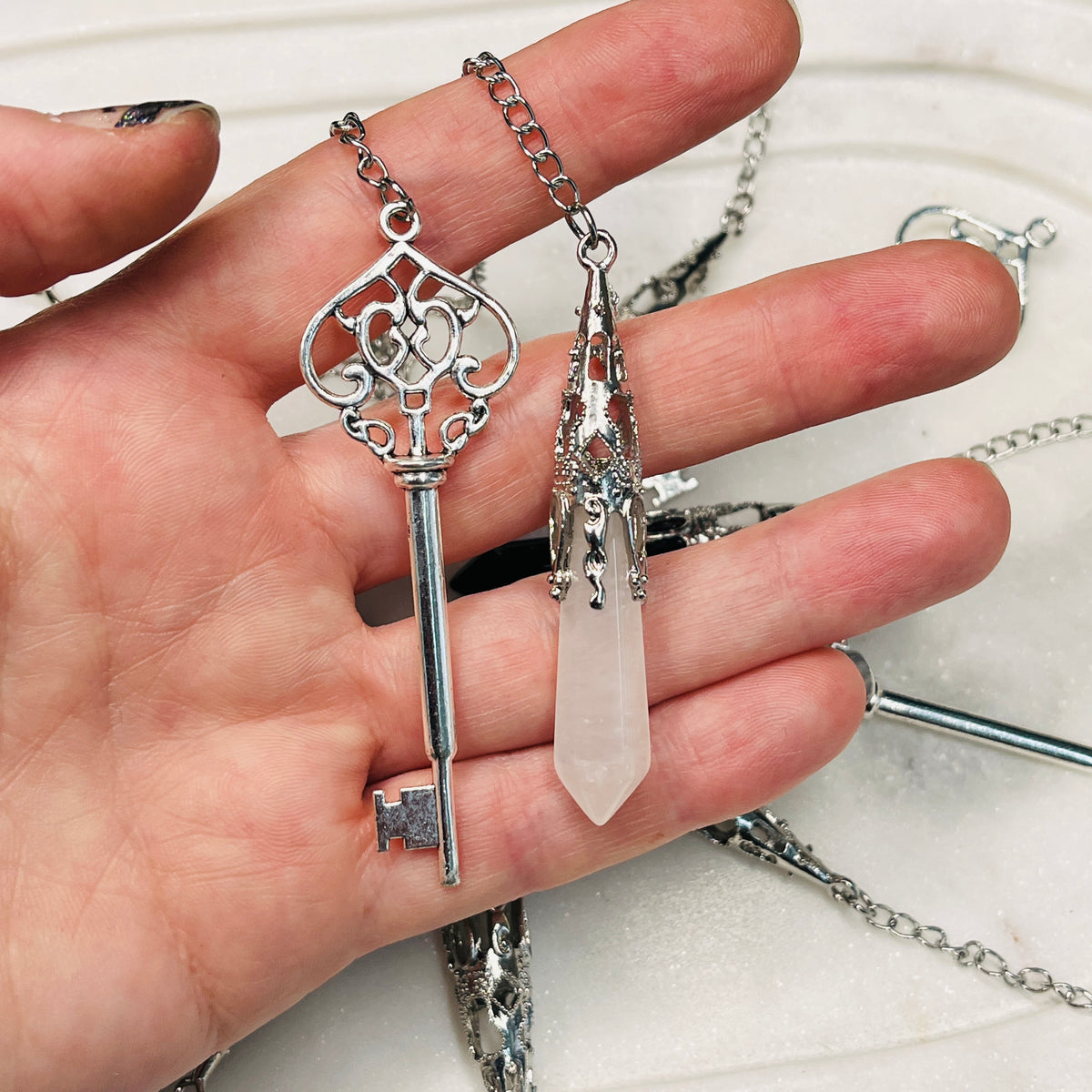 Baroque Crystal Pendulum with Silver Key Charm