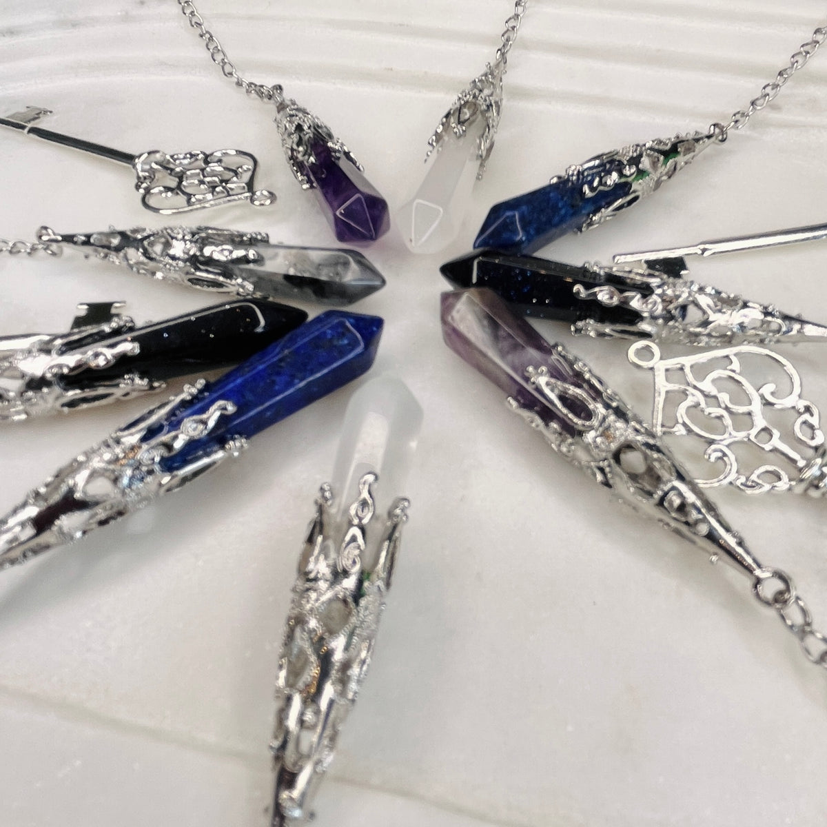 Baroque Crystal Pendulum with Silver Key Charm