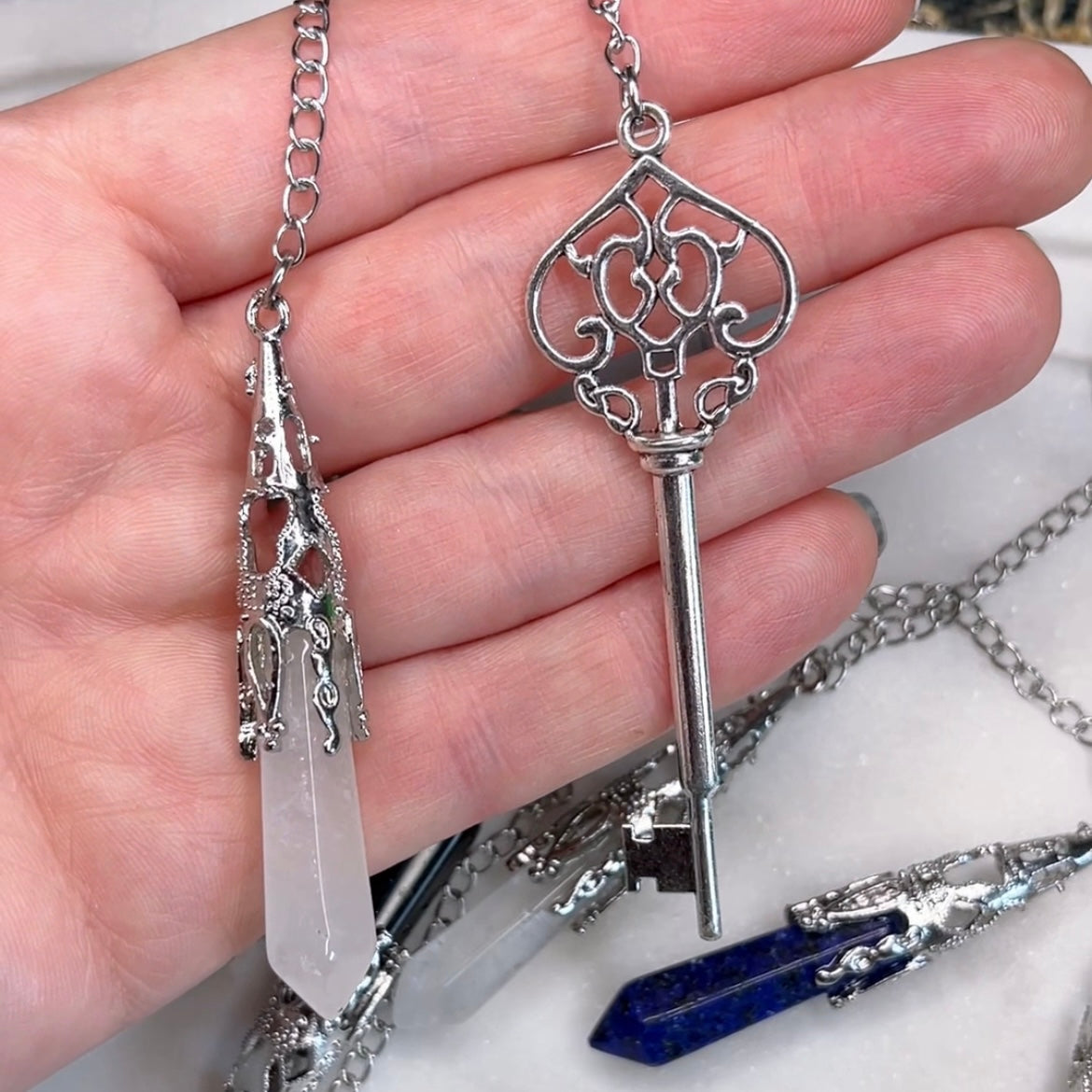 Baroque Crystal Pendulum with Silver Key Charm