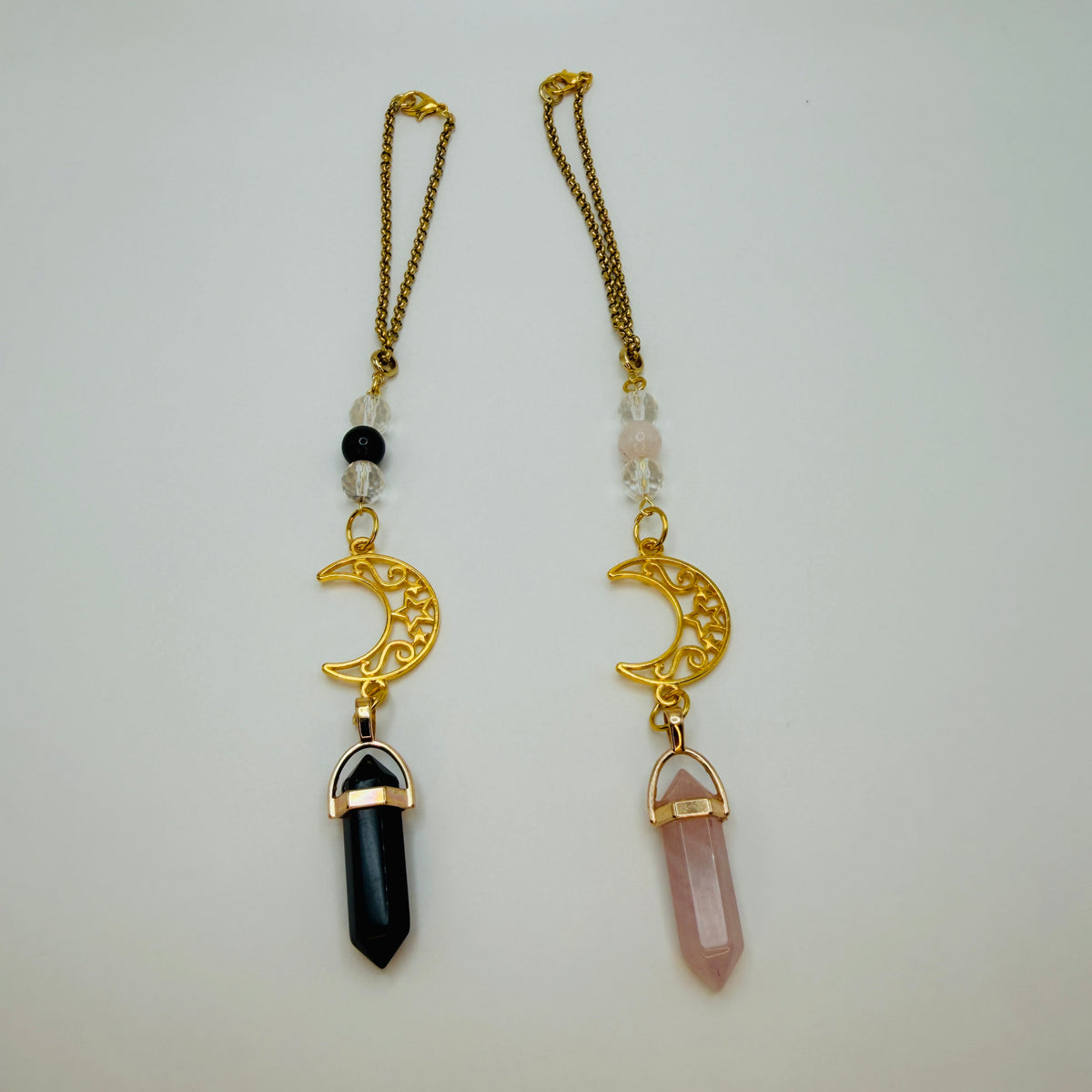 Gold Moon Rearview Mirror Charm with Crystal Pendulum