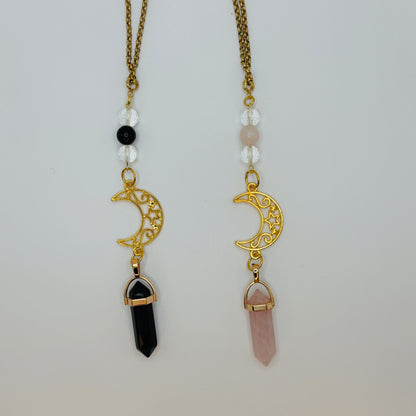 Gold Moon Rearview Mirror Charm with Crystal Pendulum