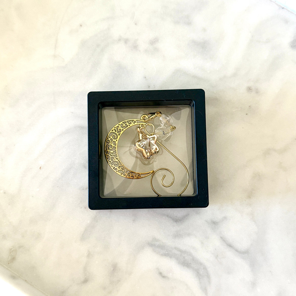 Yuletide Gold Crystal Moon & Star Witchy Christmas Ornament