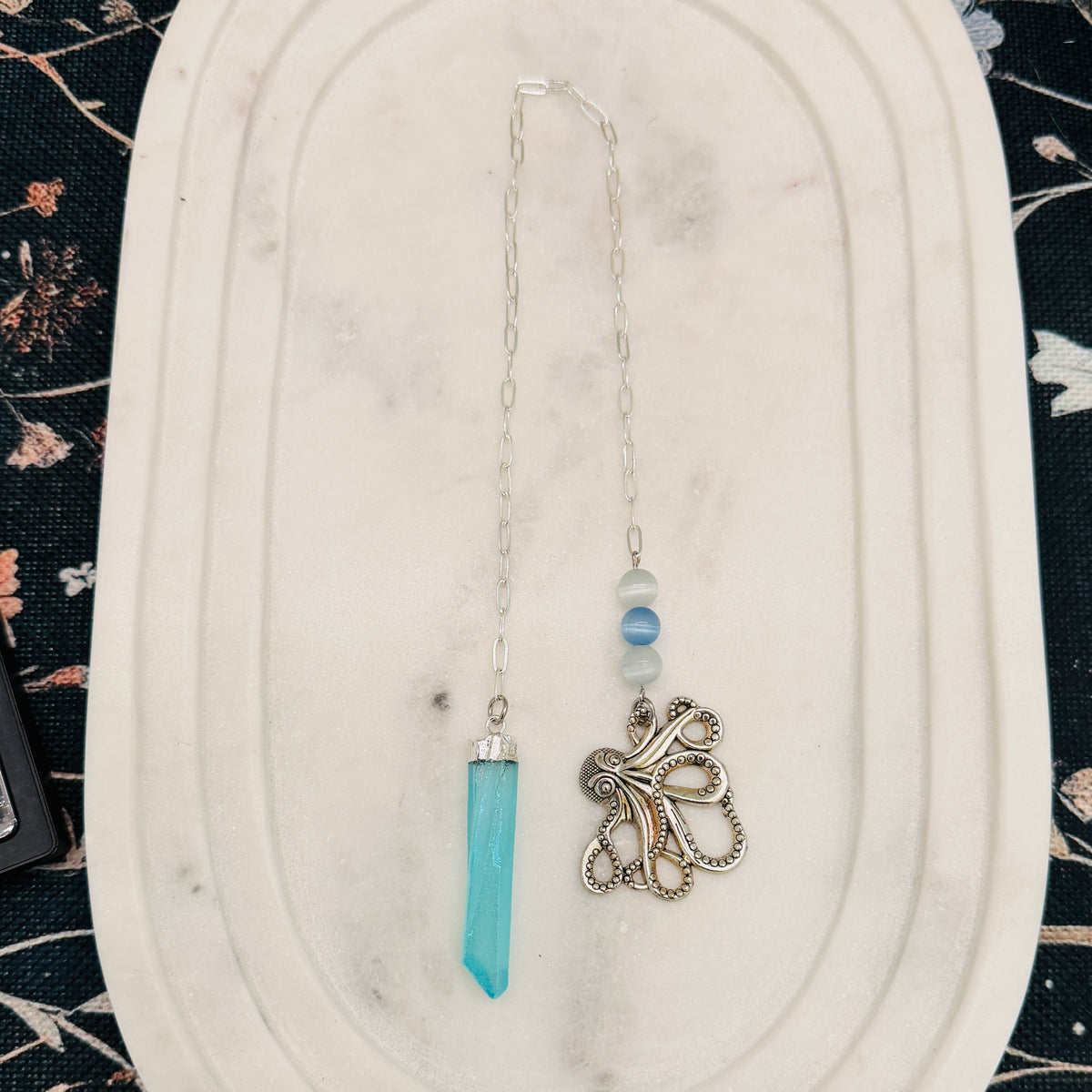Blue Angel Aura Quartz Mermaid Pendulum – Ocean Magic with Kraken Charm