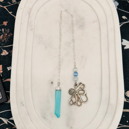 Blue Angel Aura Quartz Mermaid Pendulum – Ocean Magic with Kraken Charm