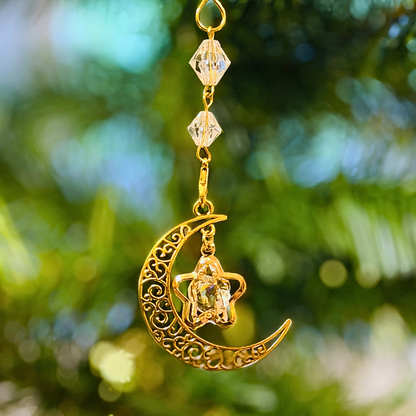 Yuletide Gold Crystal Moon & Star Witchy Christmas Ornament