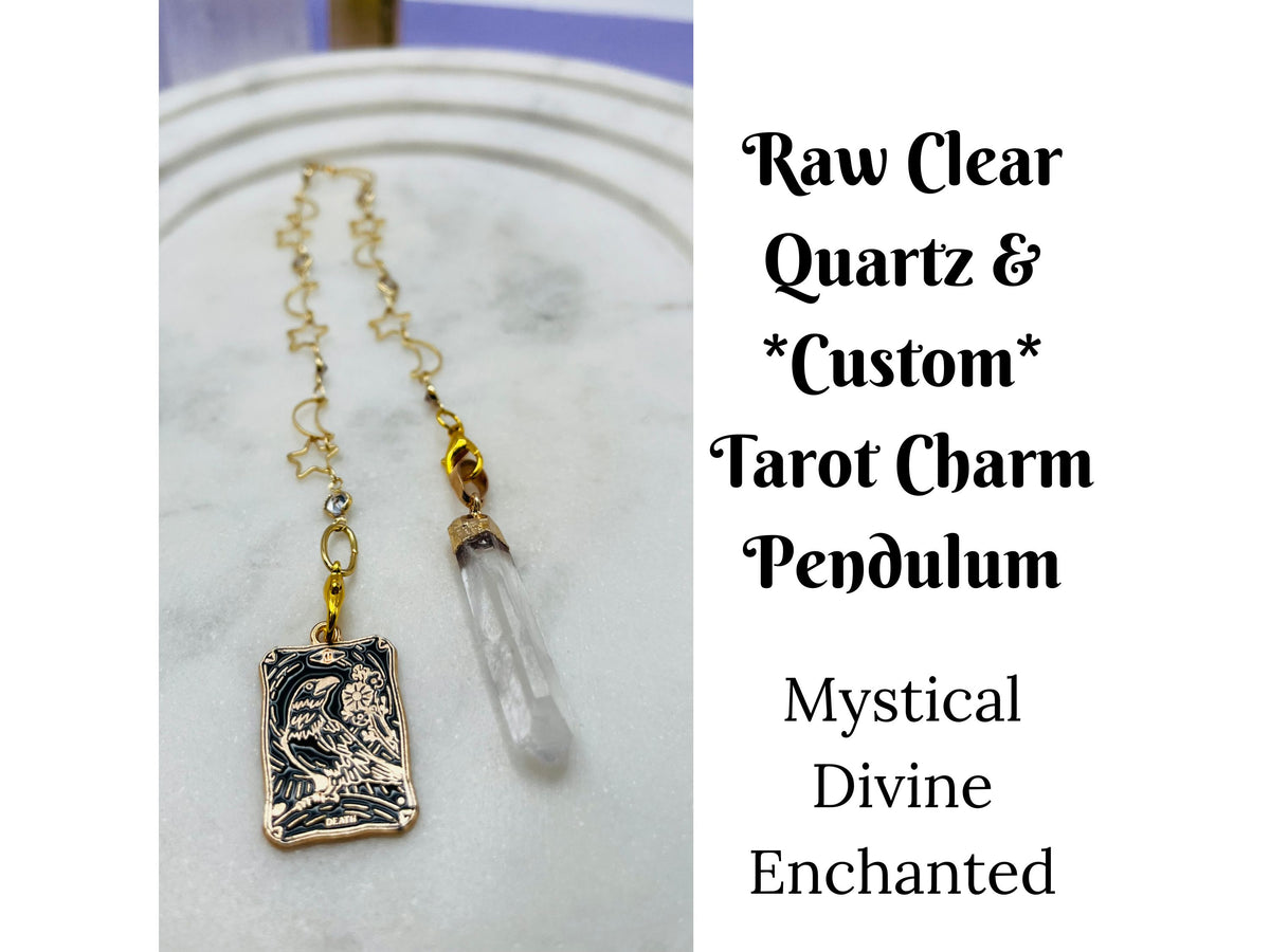 Quartz Pendulum on 10" Gold Moon Chain with Tarot Charm