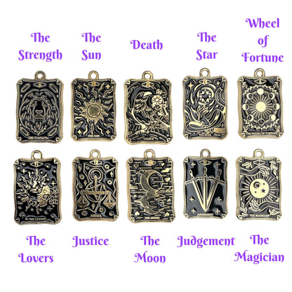 Obsidian Pendulum Stars and Moon Chain with 3 Tarot Charms Past-Present-Future Reading