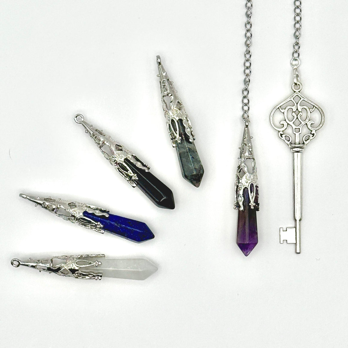 Baroque Crystal Pendulum with Silver Key Charm