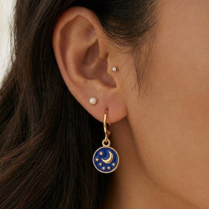 Gold Filled Blue Celestial Moon Earrings
