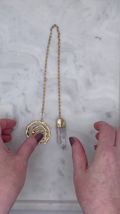 Clear Quartz Pendulum with Gold Spiral Charm